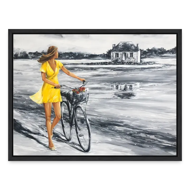 En vélo à Saint-Cado 60x80 avec cadre noir En vélo à Saint Cado 60x80 avec cadre noir